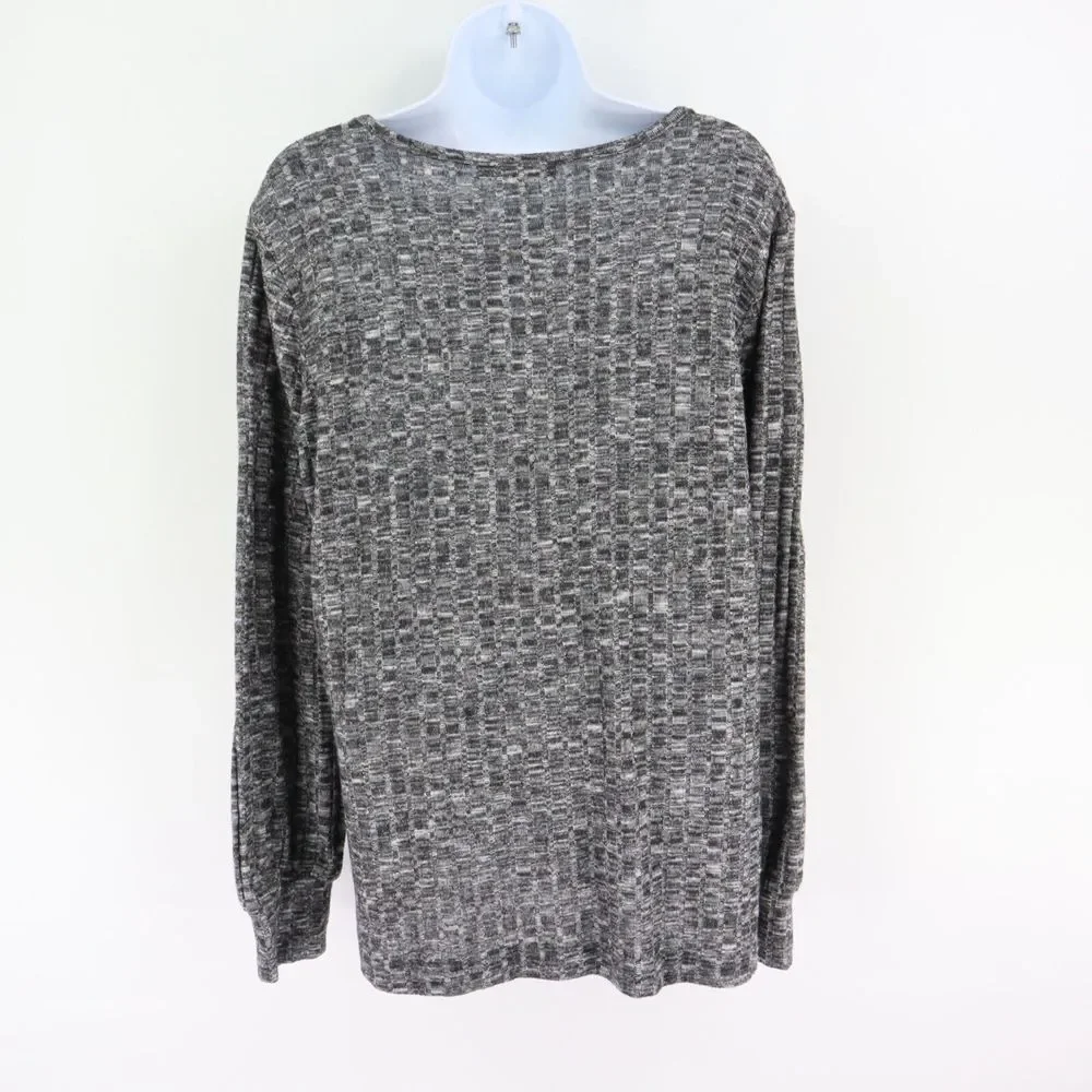 Adrienne Vittadini Sweater Pullover Womens Size XL Gray Heathered Button Accents